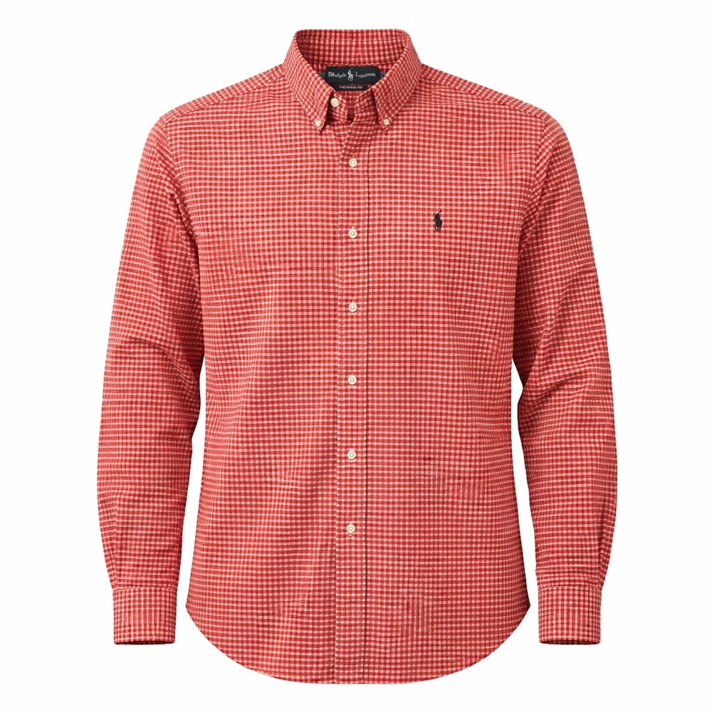 Ralph Lauren Classic Fit Gingham Button Down Shirt Men XL Rust Red Preppy Picnic